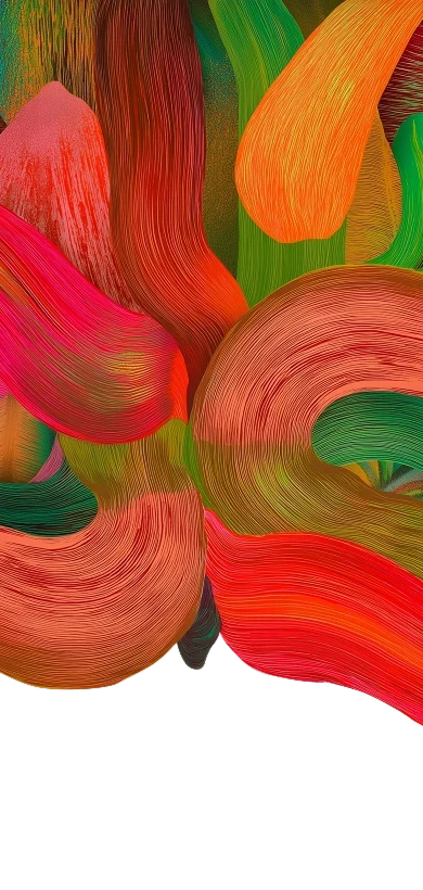 Fundo abstrato composto por pinceladas largas e coloridas em tons vibrantes de vermelho, rosa, laranja e verde, formando um movimento orgânico e fluido.